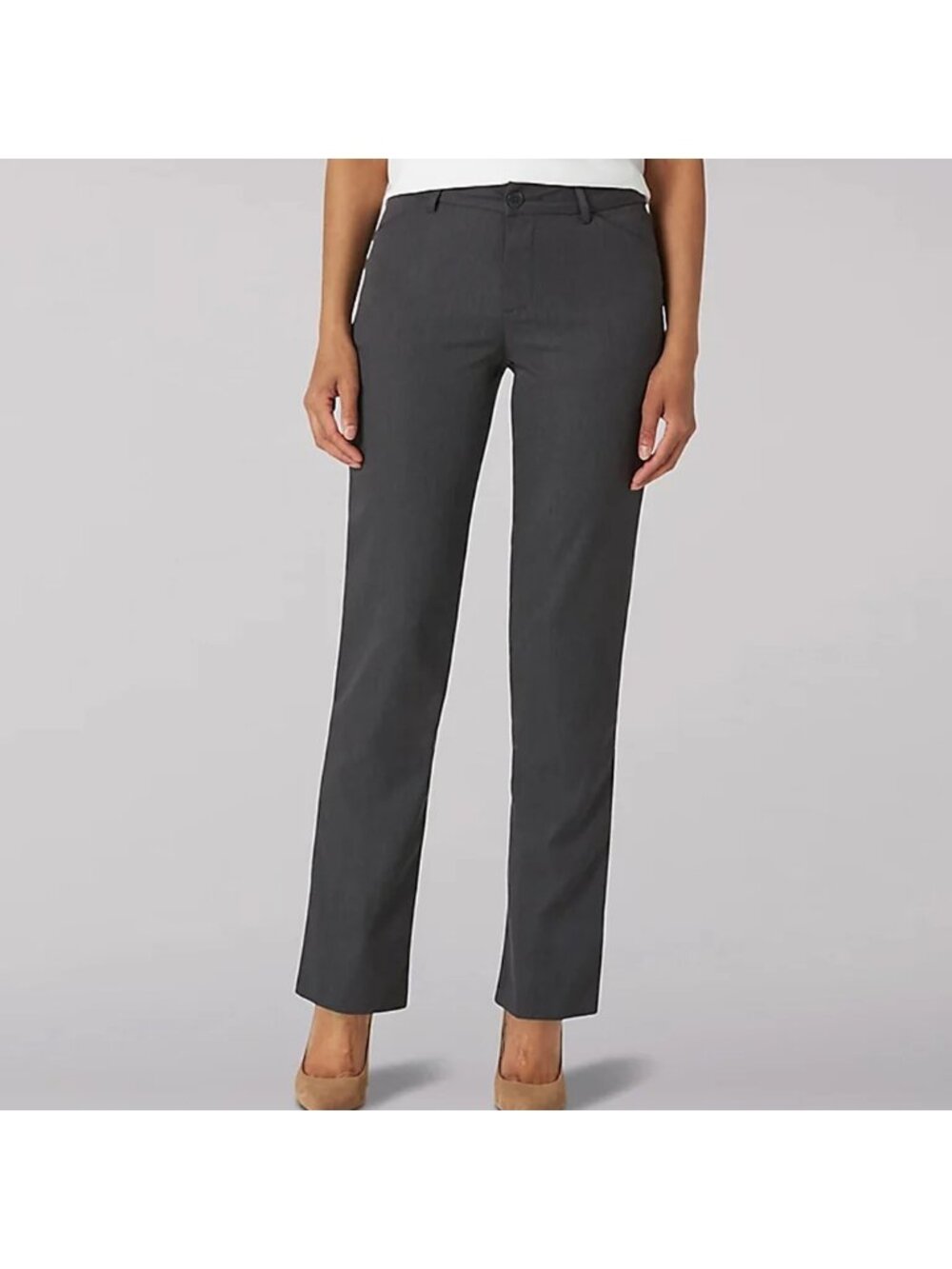 Lee Pants Size 16 Wrinkle Free Relaxed Fit Straight Charcoal Heather Career NEW